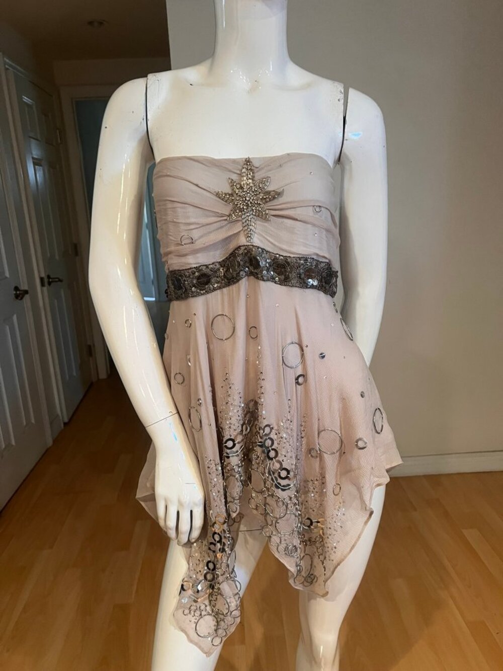 Y2K SKY BRAND WHIMSICAL FAIRY EMBELLISHED STRAPLESS SILK TOP TUNIC SZ M MEDIUM